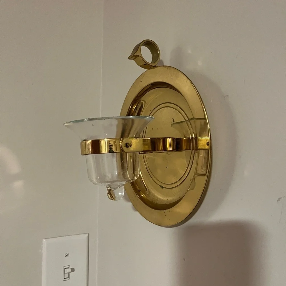 Brass Wall Sconce with Glass Candle Holder